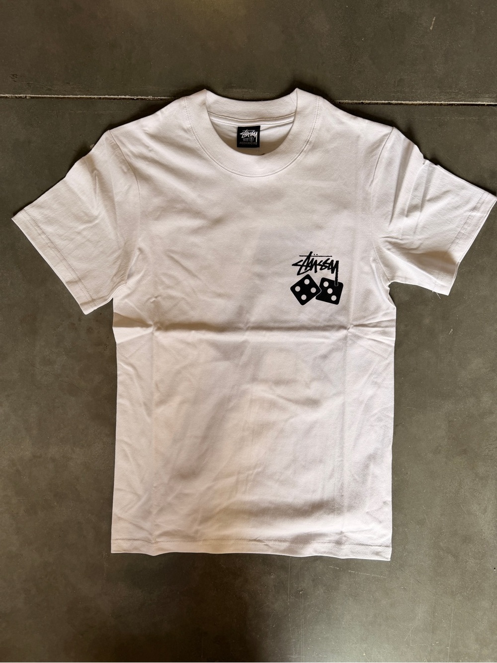 Stussy White Crewneck with black dice